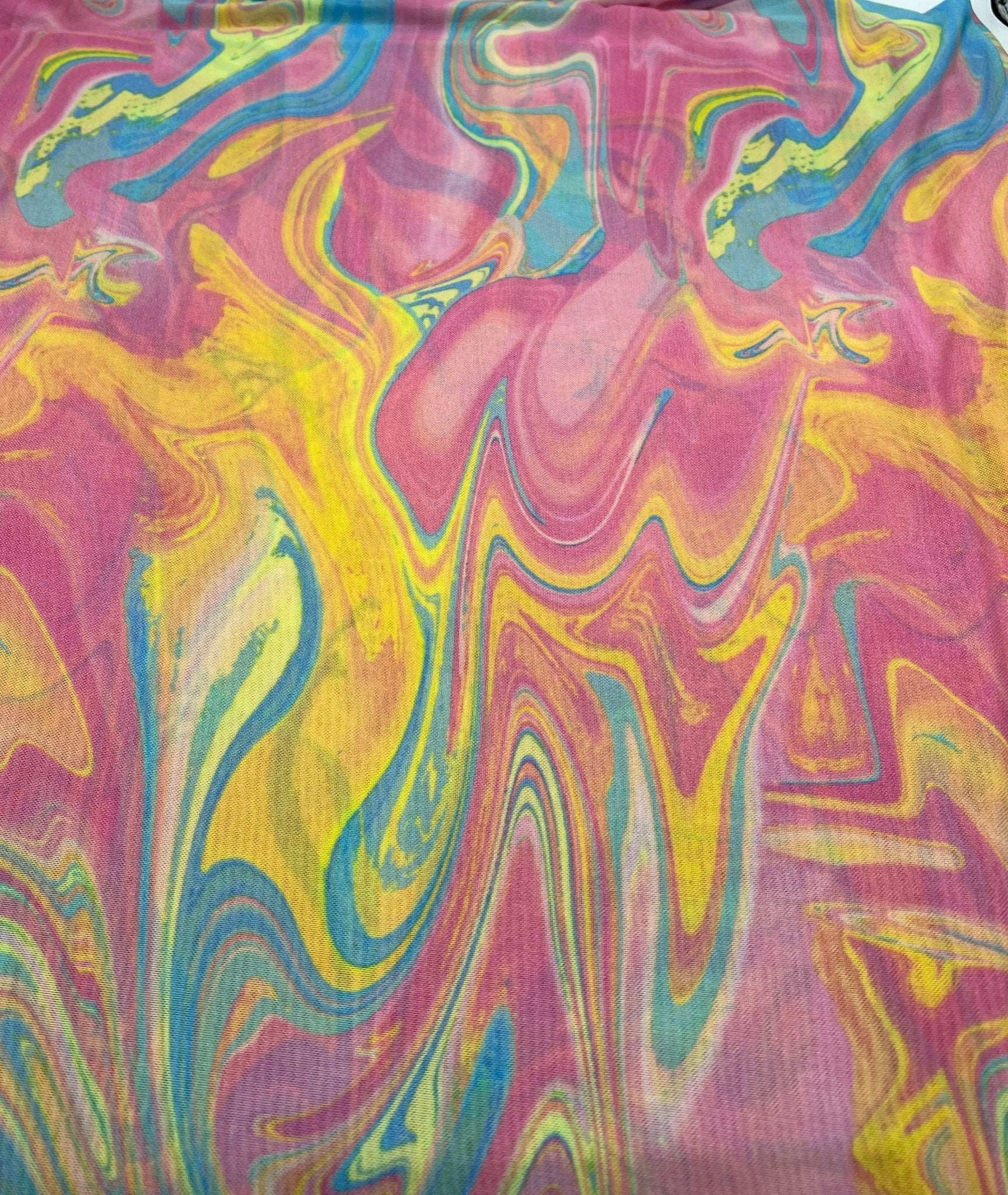 Pink Paint Mix Print Mesh Fabric Stretch - T9 Fabrics